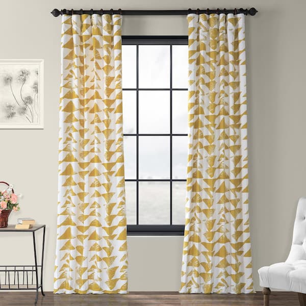 Exclusive Fabrics & Furnishings Triad Gold Geometric Rod Pocket Room Darkening Curtain - 50 in. W x 120 in. L (1 Panel)