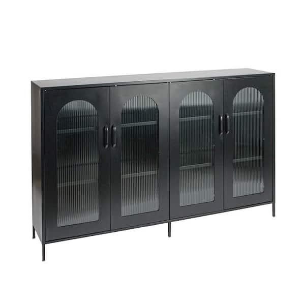 Solstice Black 40 in. Sideboard Accent Cabinet with 3-Shelves and Arched Doors