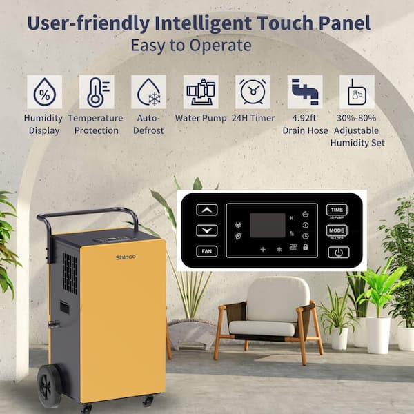 200 pt. 8,000 sq. ft. Bucketless Commercial Dehumidifier in Yellows/Golds with Pump, 24 H Timer Automatic Defrosting