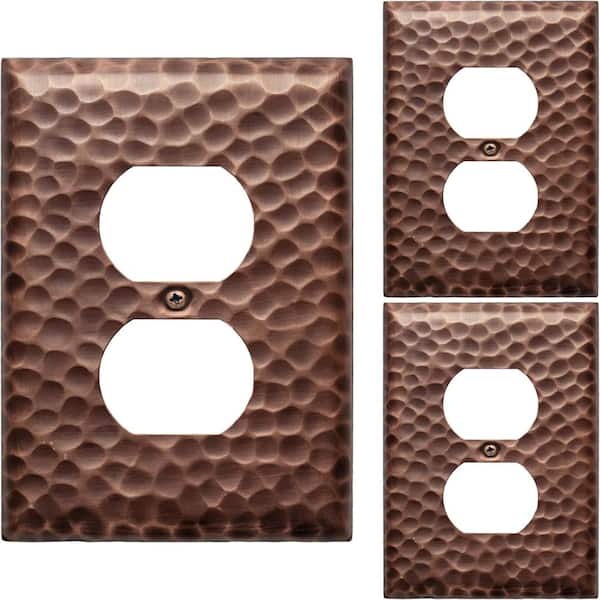 Hand Hammered 1-Gang Antique Copper Finish Duplex / Outlet Metal Wall Plate (3-Pack)
