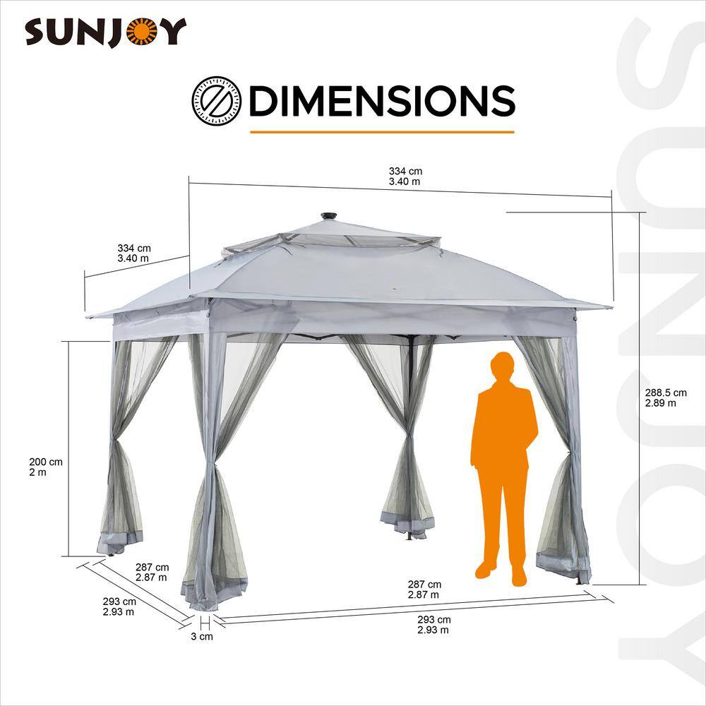 Gray 11x11 Steel Frame Pop-Up Gazebo with Solar LED Lights