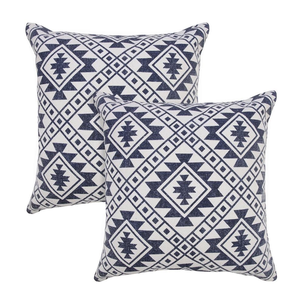 Zion Denim Blue Southwestern Stonewashed Hand-Woven 20 in. x 20 in. Throw P