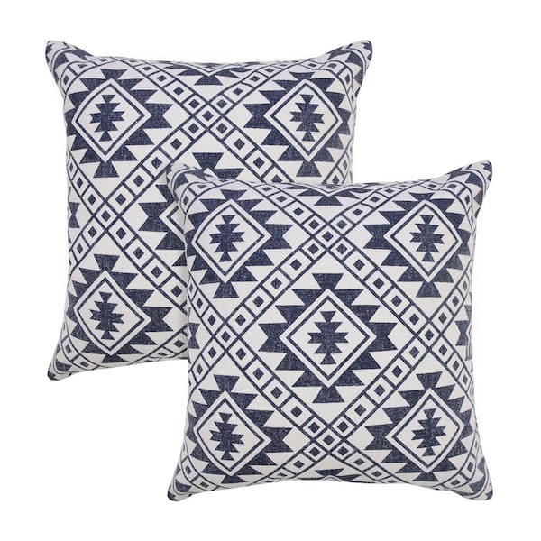Unbranded Zion Denim Blue Southwestern Stonewashed Hand-Woven 20 in. x 20 in. Throw Pillow Set of 2