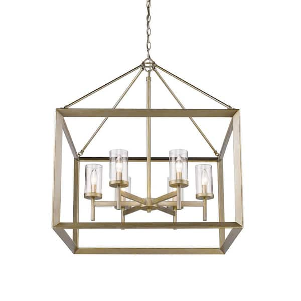 Golden Lighting Smyth 6-Light White Gold Chandelier with Clear Glass Shade