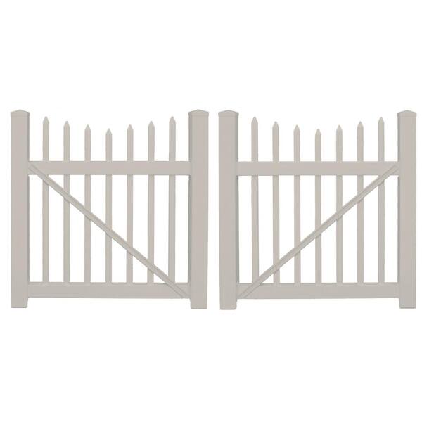 Weatherables Stratford 8 ft. W x 4 ft. H Tan Vinyl Picket Fence Double Gate Kit