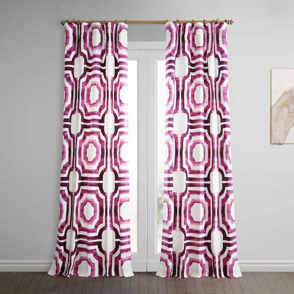 Exclusive Fabrics & Furnishings Mecca Pink Printed Cotton Rod Pocket Room Darkening Curtain - 50 in. W x 108 in. L (1 Panel)