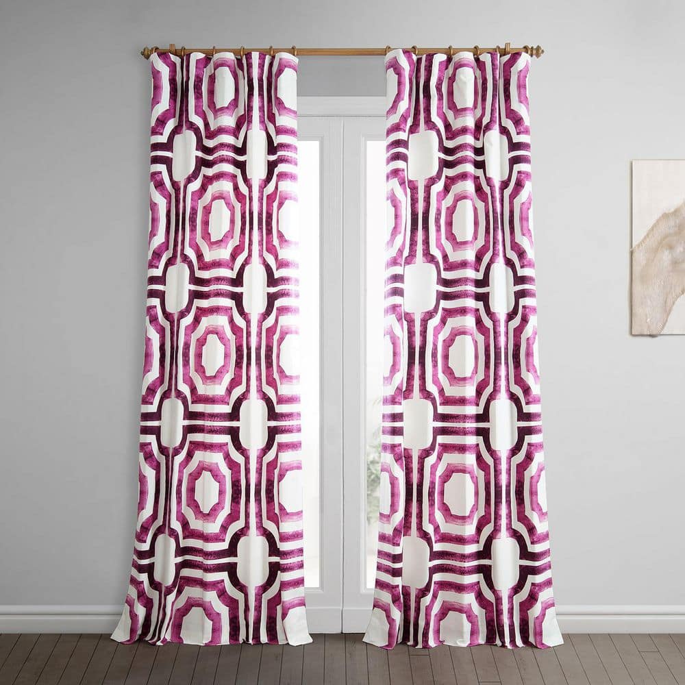 Exclusive Fabrics & Furnishings Mecca Pink Printed Cotton Rod Pocket Room Darkening Curtain - 50 in. W x 120 in. L (1 Panel)