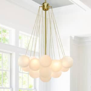 Alma 16 in. W 3-Light Cluster Globe Bubble Gold Chandelier with Frosted Glass for Living Dining Room Bedroom (19-Shade)