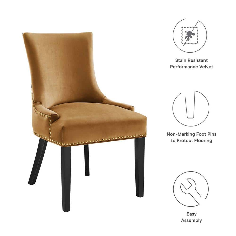 Cognac Hourglass Velvet & Wood Dining Side Chair