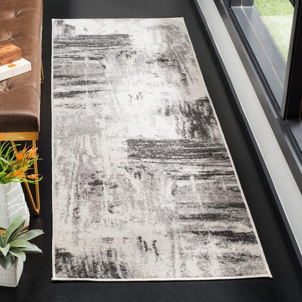 Adirondack Ivory/Gray 3 ft. x 14 ft. Solid Runner Rug