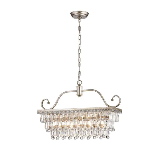 GREENVILLE SIGNATURE Taima 4-Light Antique Silver Chandelier for Kitchen Island, Dining/Living Room with No Bulbs Included