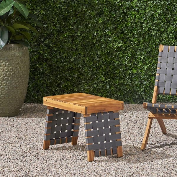 Noble House Huntsville Brown Patina Rectangular Foldable Wood Patio Outdoor Side Table