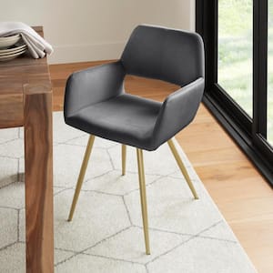 Montrose Velvet Upholstered Dining Chair in Charcoal Gray with Gold Metal Legs (Set of 2)