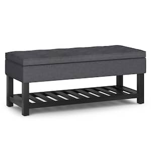 Cosmopolitan 44 in. Wide Transitional Rectangle Storage Ottoman Bench with Open Bottom in Slate Grey Linen Look Fabric