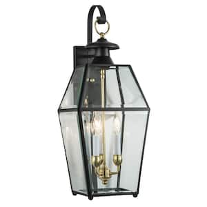Olde Colony 3-Light Black Outdoor Wall Lantern Sconce