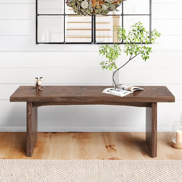 LUE BONA Doflamenco Dark Brown Solid Wood Dining Bench for entryway and Dining Table with 47 in. W