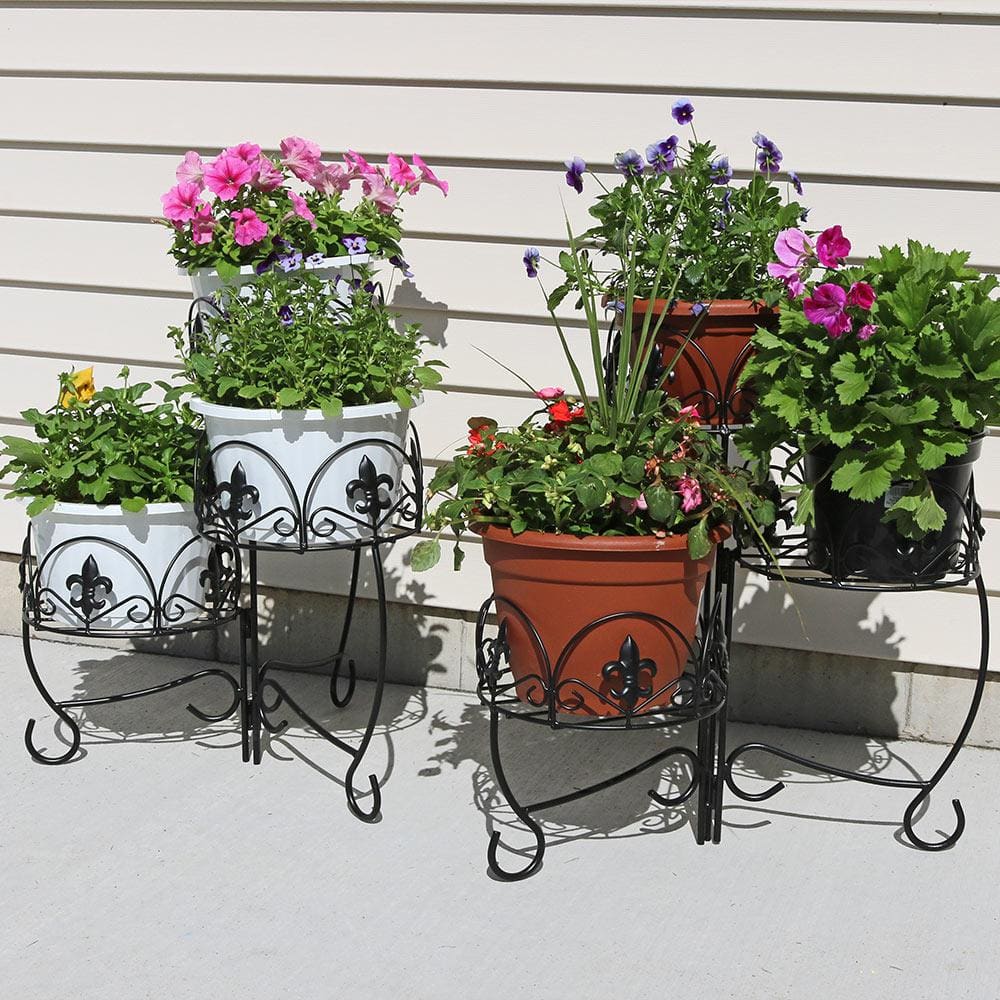 Sunnydaze Black Iron 3-Tier French Lily Plant Stand Set