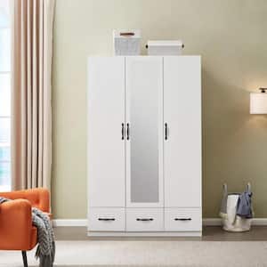 White Wooden 74 in. H x 47 in.W x 20.3 in.D Bedroom Armoire Wardrobe Closet with 3-Drawers and 3-Doors
