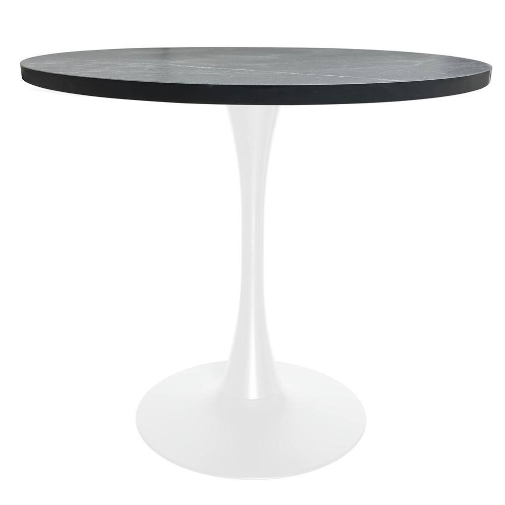 Bristol 36" Round Black MDF Dining Table with White Iron Base