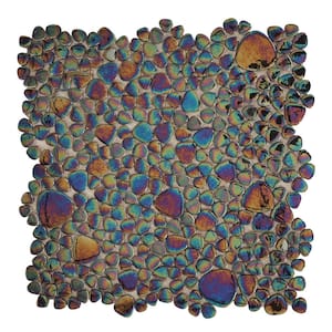 Glass Tile LOVE Midnight 12 in. X 12 in. Black Mix Pebble Glossy Glass Mosaic Tile for Wall/Floor (10.76 sq. ft./case)