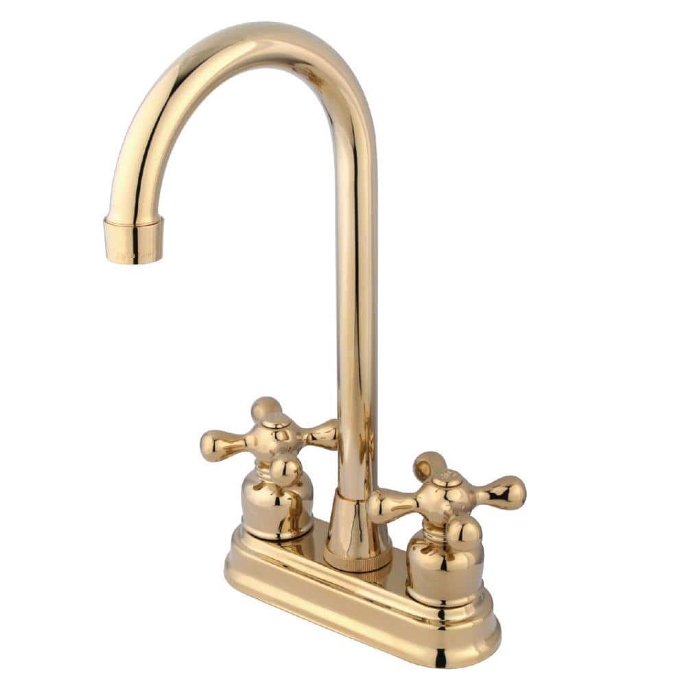 Kingston Brass 2Handle Deck Mount Gooseneck Bar Prep Faucets in Polished Brass HKB492AX The