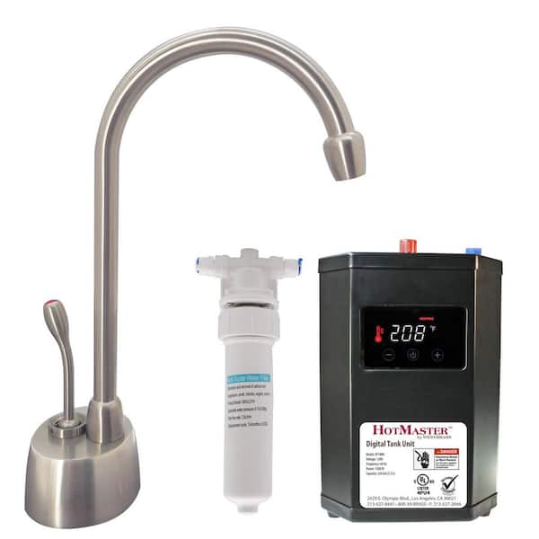 9 in. 1-Handle Hot Water Dispenser Faucet with HotMaster Digital Tank and In-line Water Filter, Satin Nickel