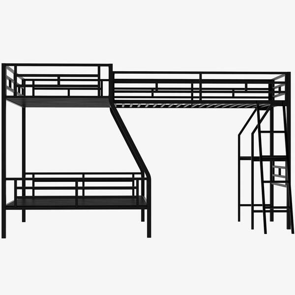 Gosalmon Black Twin Over Full Bunk Bed With A Twin Size Loft Bed Attached With A Desk Metal Wqeef5 The Home Depot