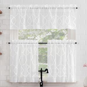 Allerton Embroidered 52 in. W x 24 in. L Light Filtering Rod Pocket Kitchen Curtain Valance and Tiers Set in White