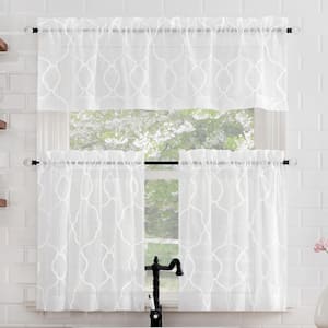 Allerton Embroidered 52 in. W x 36 in. L Light Filtering Rod Pocket Kitchen Curtain Valance and Tiers Set in White