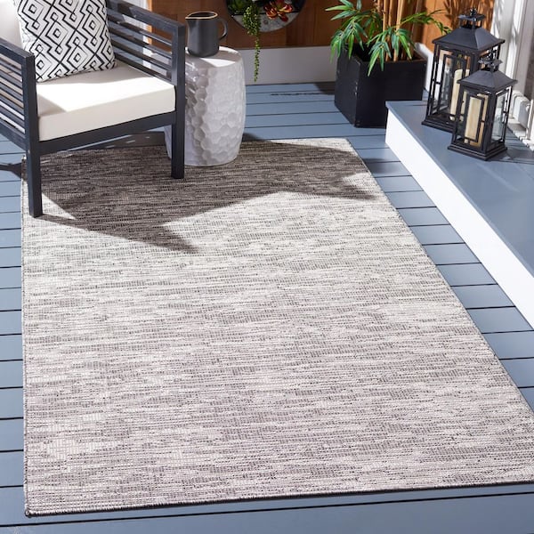 Hampton Black/Beige 6 ft. x 6 ft. Abstract Distressed Indoor/Outdoor Square Area Rug