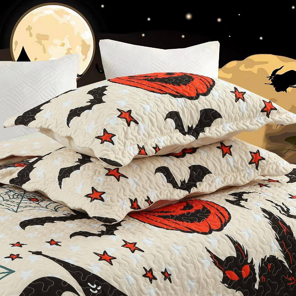 Twin Black and Orange Microfiber Reversible Kids Quilt Set