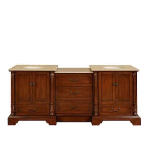 87 in. W x 23 in. D Vanity in Walnut with Marble Vanity Top in Crema Marfil with White Basin