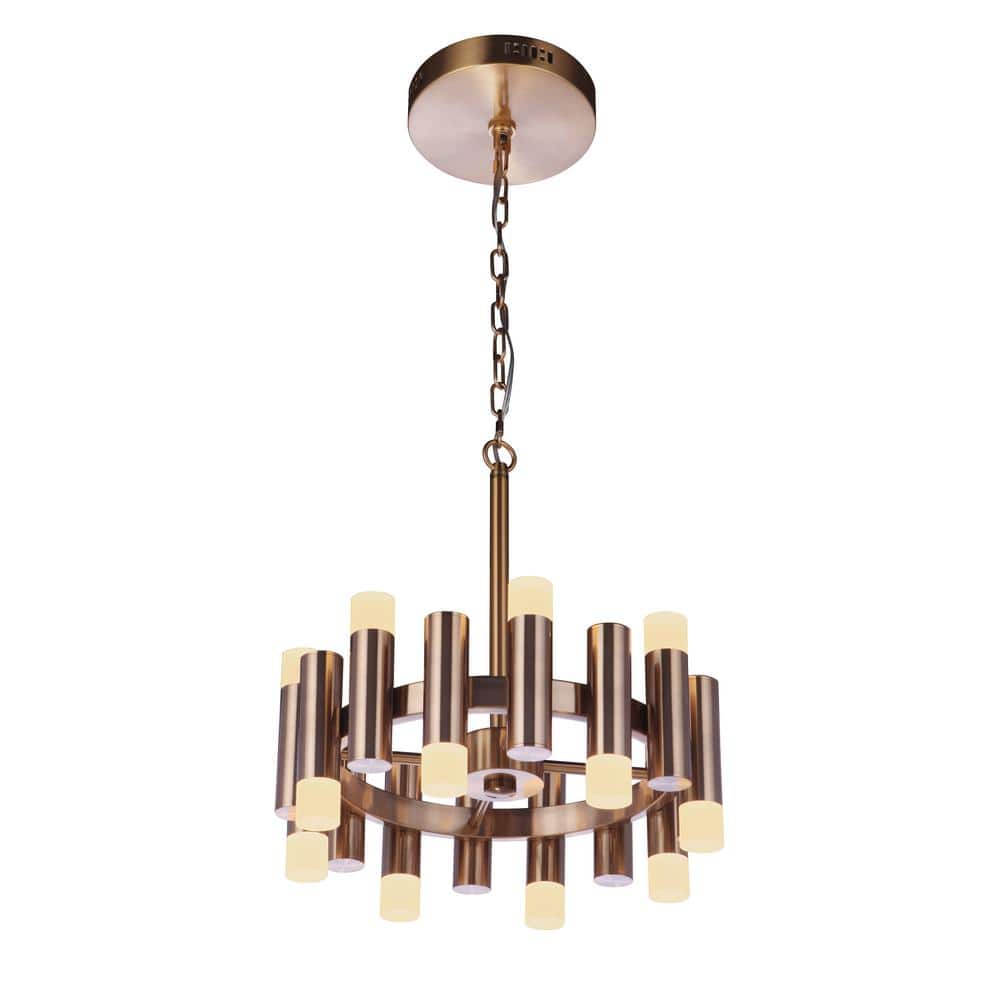 Satin Brass 16-Light LED Chandelier with Frosted Acrylic Shades