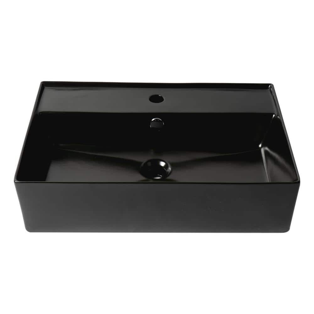 Black Matte Rectangular Ceramic Vessel Bathroom Sink