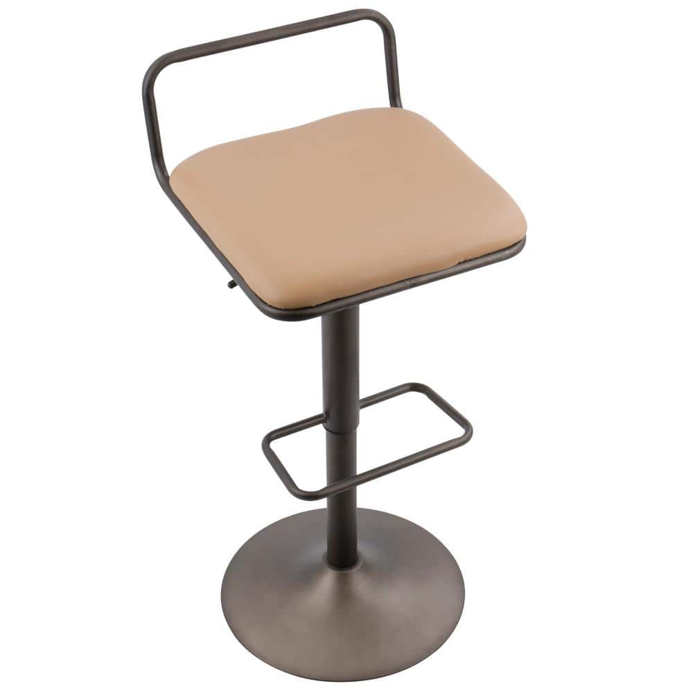 Contemporary Swivel Adjustable Barstool in Antique Brown Leather