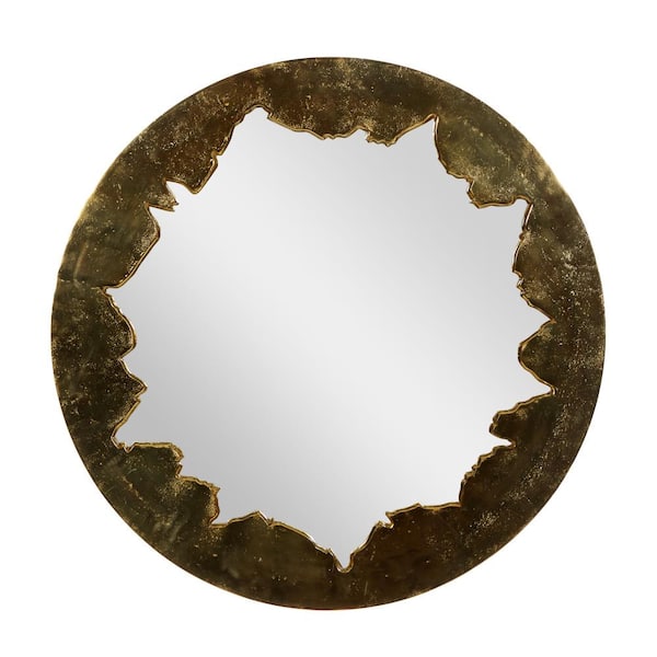 Litton Lane 36 in. x 36 in. Handmade Live Edge Round Framed Gold Wall Mirror