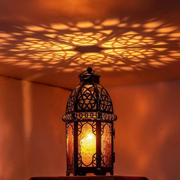 Afoxsos 12.8 in. x 4.1 in. Amber Metal Lantern w/ Candle 1-Pack
