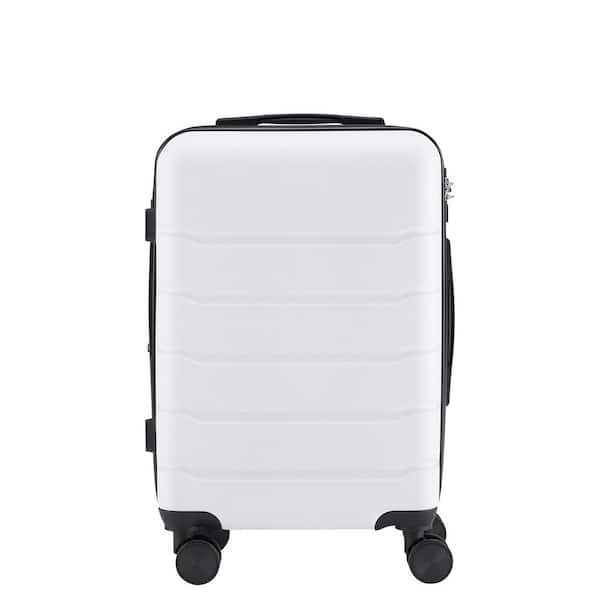 Tatahance 22 in. White Plastic Spinner Suitcase with TSA Lock and Retractable Handle