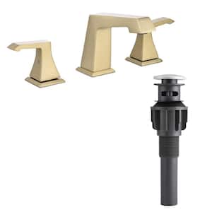 8 in. Widespread Double Handle Bathroom Faucet with Pop-Up Drain 3 Hole Brass Bathroom Basin Taps in Brushed Gold