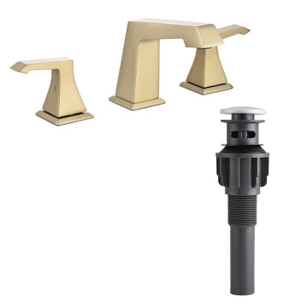 AIMADI 8 in. Widespread Double Handle Bathroom Faucet with Pop-Up Drain 3 Hole Brass Bathroom Basin Taps in Brushed Gold