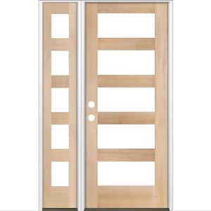 50 in. x 80 in. Modern Hemlock Right-Hand/Inswing Clear Glass unfinished Wood Prehung Front Door with Left Sidelite