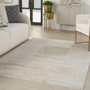 Brushstrokes Beige Silver 5 ft. x 7 ft. Abstract Contemporary Area Rug