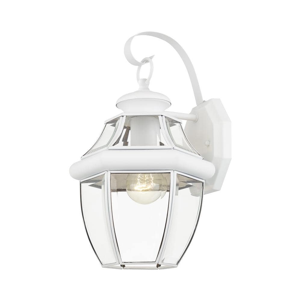 Monterey Traditional White Brass Wall Lantern with Clear Beveled Glass