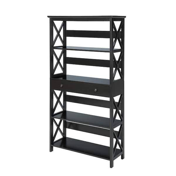 Convenience Concepts Oxford 59.75 in. Black MDF 5-Shelf Standard Bookcase with Drawer