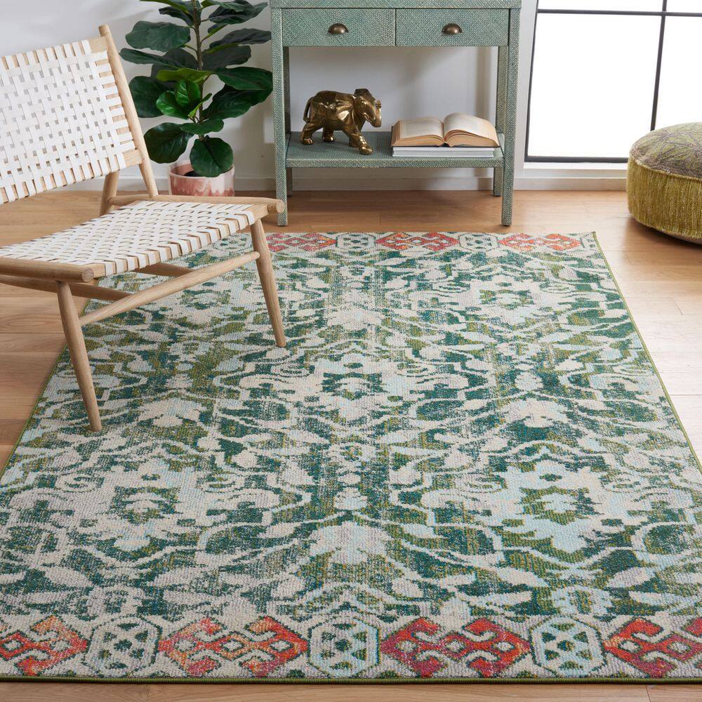 Green and Ivory Flat Woven Rectangular Area Rug