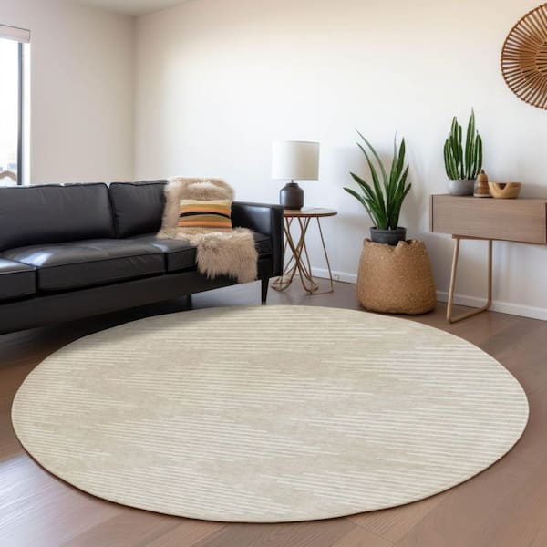 Mayfield Premium Machine Washable Abstract AMF1016 Beige 8 ft. x 8 ft. Round Rug