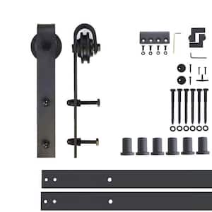 9 ft./108 in. Black Rustic Non-Bypass Sliding Barn Door Track and Hardware Kit for Single Door