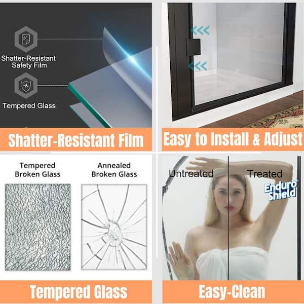 28 in. to 30 in. W x 72 in. H Pivot Hinged Swing Frameless Shower Door in Black with Clear Glass