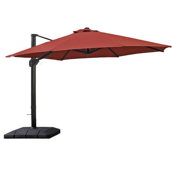 Tealeaf 11 ft. Aluminum Cantilever Patio Umbrella in Red with Weight Base for Deck