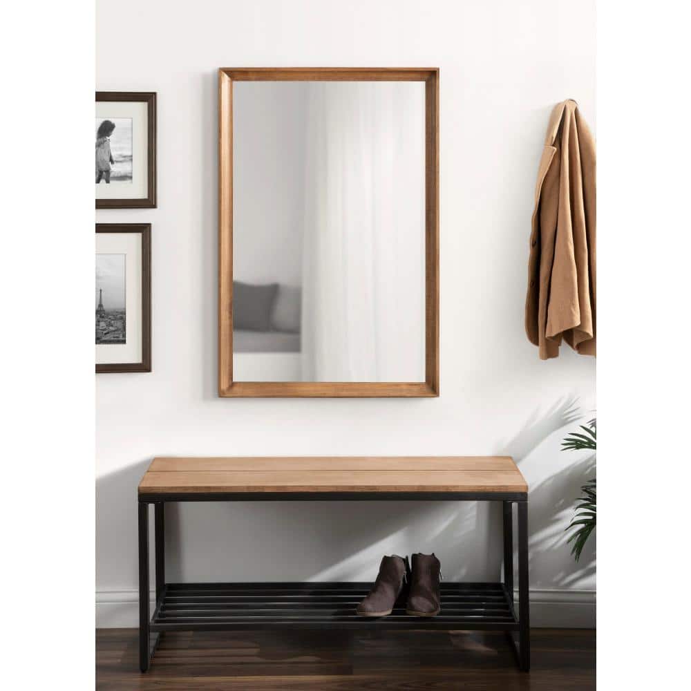 Rustic Brown Rectangular Wooden Wall Mirror 24" x 36"